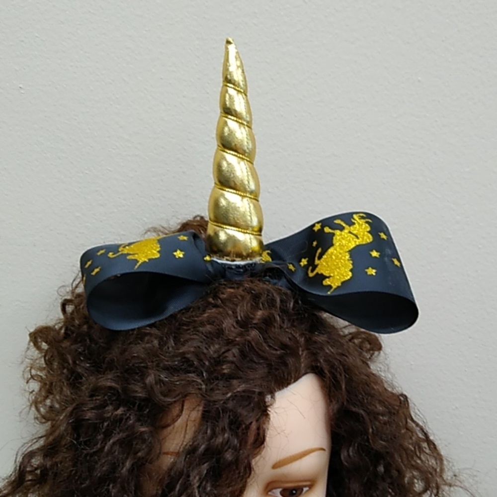 Handmade black and gold unicorn headband
